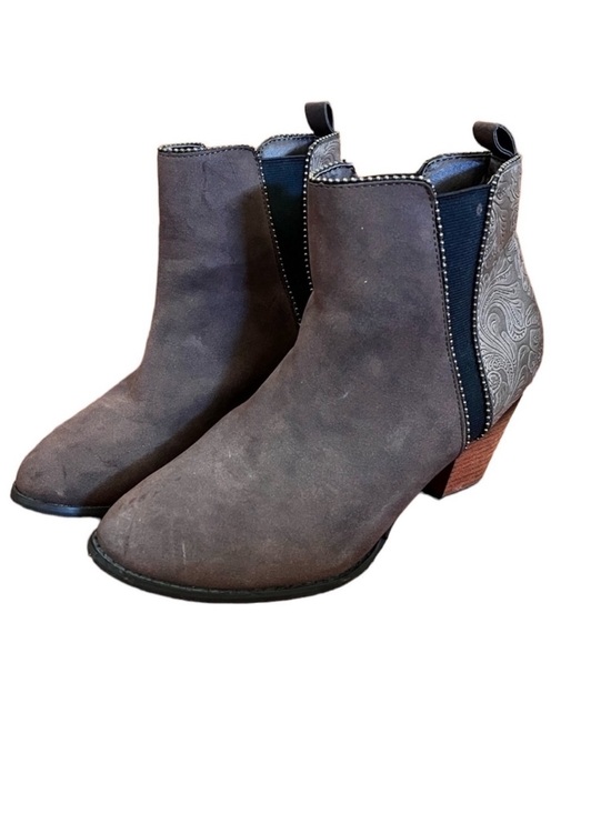 Maurices Shoes - Maurices 10M Vegan Taupe Ankle Boots Embossed Mixed Media Casual Boho Western